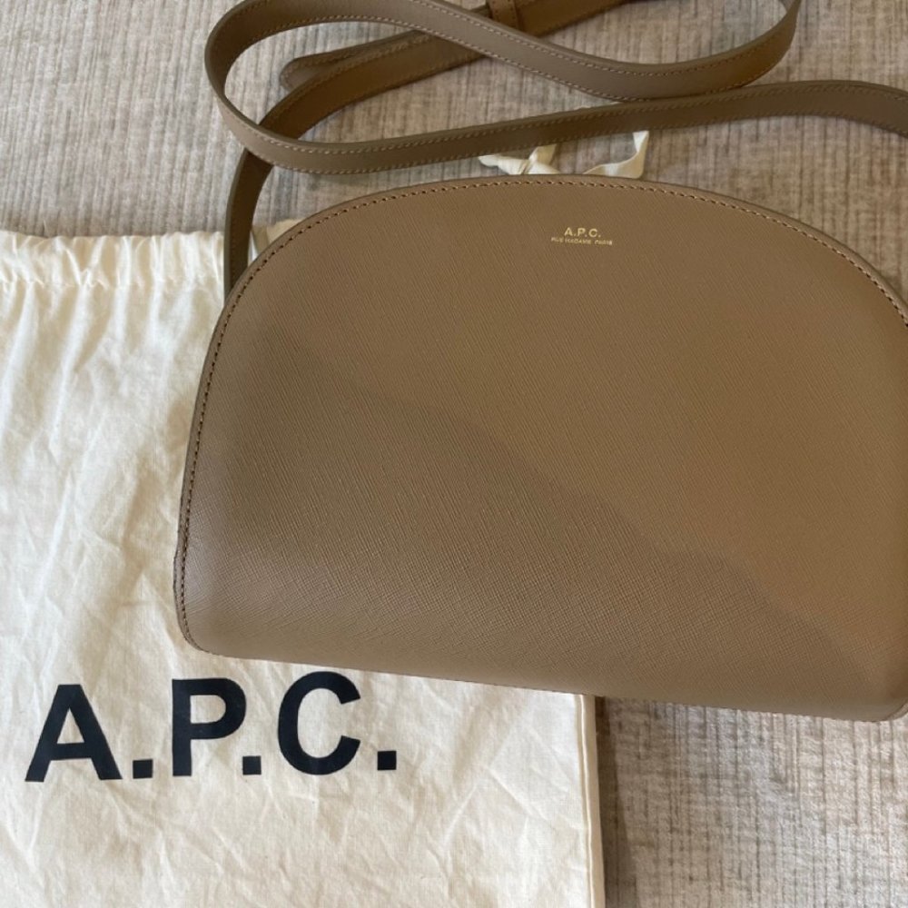 APC Half Moon demi-lune Bag in Embossed Saffiano Beige Leather